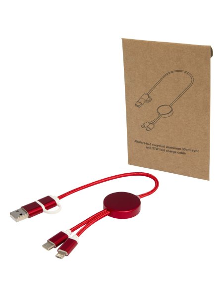 Cavo USB Type C 5-in-1 in alluminio e plastica riciclata da 30 cm da 27 W Alasia