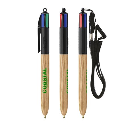 Penna multicolore personalizzabile BIC® 4 Colours Wood Style Lanyard