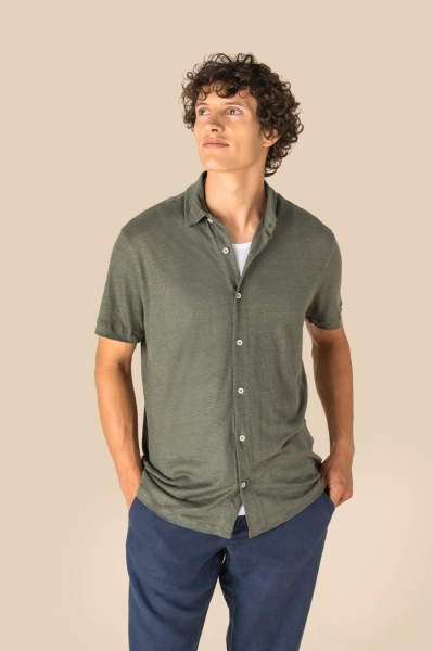 Camicia uomo a maniche corte in lino 160 g/m² personalizzabile Spasso