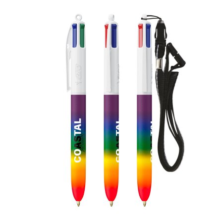 Penna a sfera multicolore personalizzabile BIC® 4 Colours® Rainbow Decor Lanyard