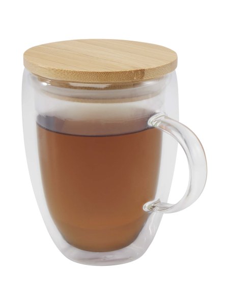 Tazza in vetro da 350 ml con coperchio in bambù Leona