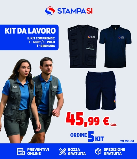 Kit da lavoro Gilet, Polo, Bermuda personalizzabile Safe Working Summer