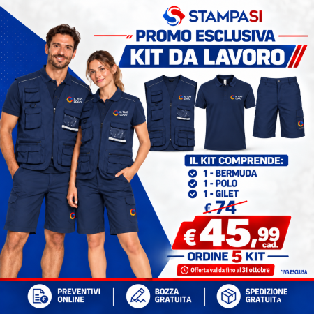 Kit da lavoro Gilet, Polo, Bermuda personalizzabile Safe Working Summer