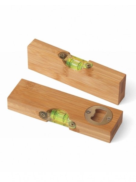 Apribottiglia con mini livella in bamboo personalizzabile Elvis