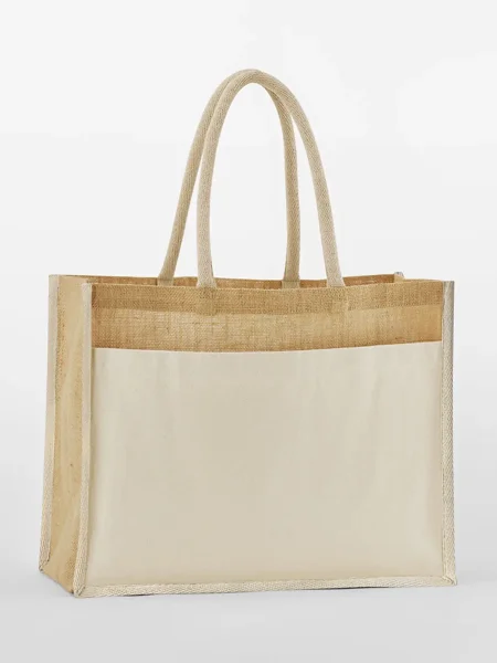 Shopper con tasca in cotone e Juta naturale inamidata