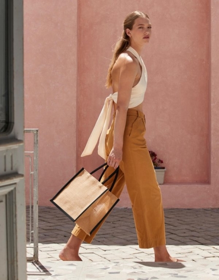 Borsa in Juta con manici in cotone Jute Midi Tote
