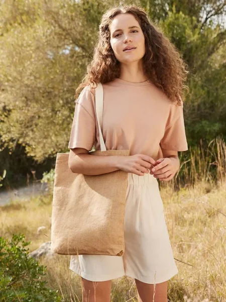 Shopper in Juta non laminata con manici in cotone