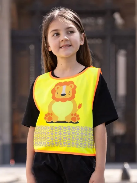 Gilet sicurezza bambino 120 g/m² personalizzabile Korntex Children's Safety Vest Funtastic Wildlife Lion