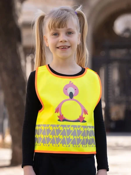 Gilet sicurezza bambino personalizzabile Korntex Children's Safety Vest Funtastic Wildlife Flamingo