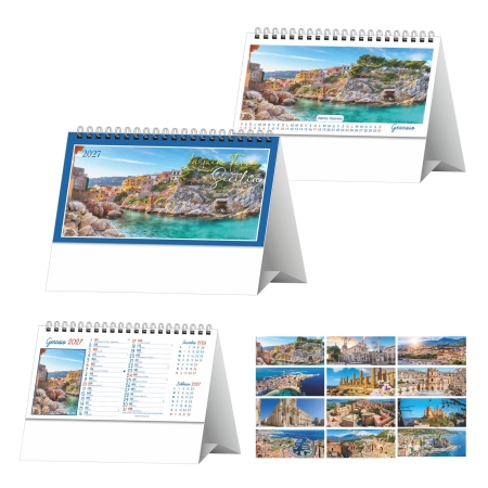 Calendario Sicilia Illustrato da Tavolo personalizzabile 19 x 14,5 cm