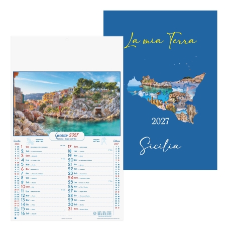 Calendario Sicilia Illustrato trimestrale personalizzabile 31 x 53 cm