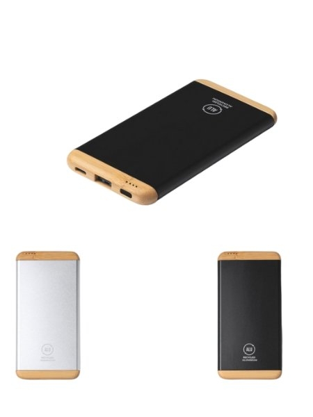 Power bank in alluminio riciclato e bamboo personalizzabile Labe 5000 mAh