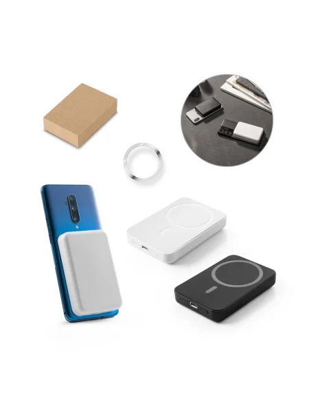 Power bank magnetico da 5'000 mAh con caricatore wireless da 15W in ABS riciclato AMPERE 5