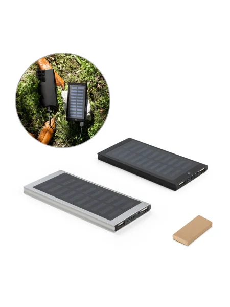 Power bank in alluminio 100% riciclato con pannello solare da 8'000 mAh CLERK.