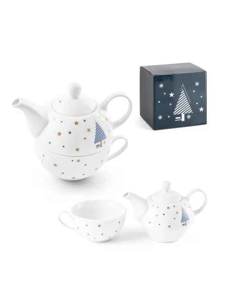 Set da tè con teiera e tazza in porcellana con stampa natalizia CHAMOMILE