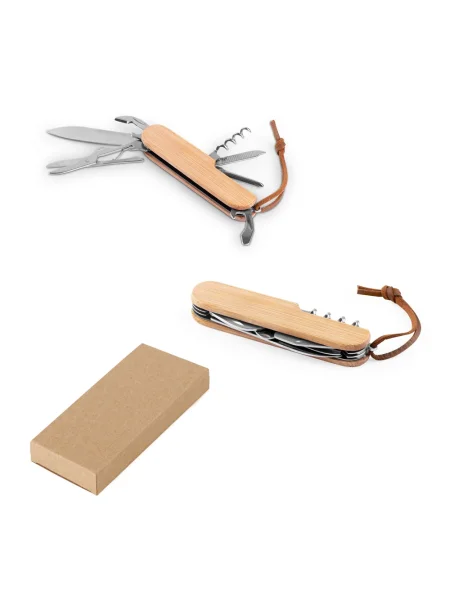 Coltello tascabile multifunzionale in bambù e acciaio inox con manico in PU RYKER