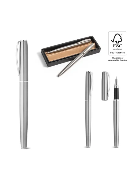 Set di penna roller e penna a sfera con corpo in acciaio inossidabile con clip ELLA.