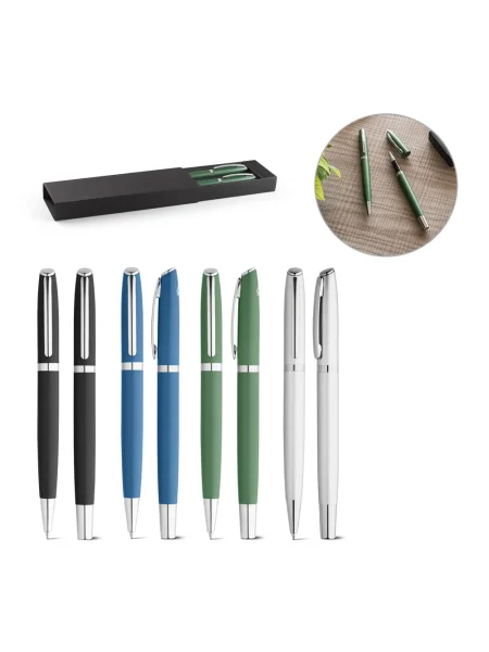 Set penna roller e penna a sfera con corpo in alluminio riciclato RE-LANDO-SET.