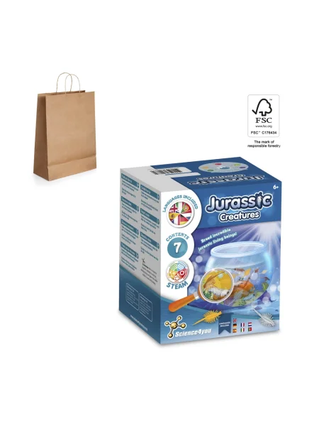 Gioco educativo sacchetto regalo in carta kraft in materiale certificato FSC™ Jurassic Pets Kit II.