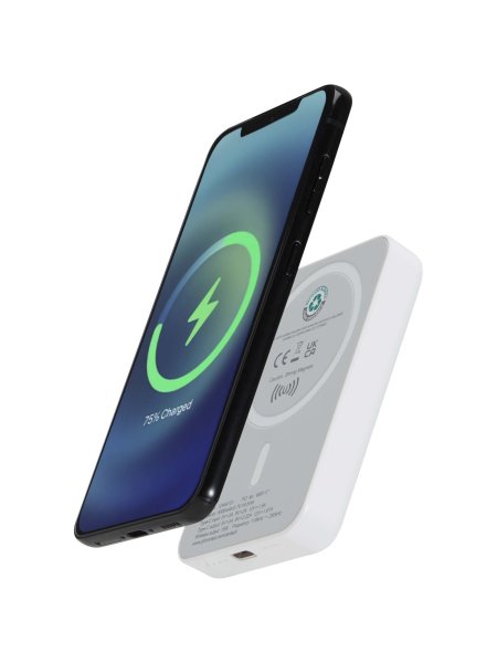 Power bank magnetico wireless da 5.000 mAh in plastica riciclata Acrab