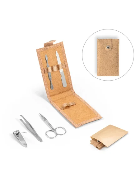 Set manicure in sughero accessori in acciaio inox personalizzabile ZENA