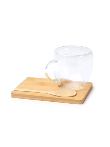 Set composto da tazza in vetro sottobicchiere e cucchiaio BLUMON