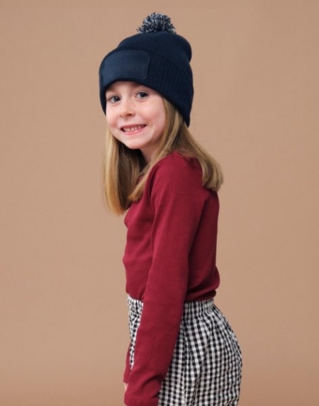 Berretto con pon pon bambino personalizzabile Beechfield Kids Snowstar Patch Beanie