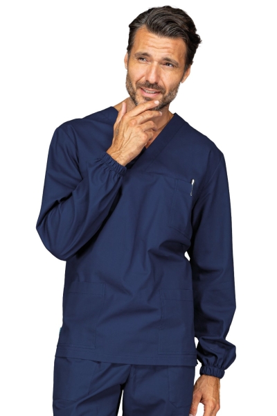 Casacca unisex a collo a V Blu manica lunga 100% cotone