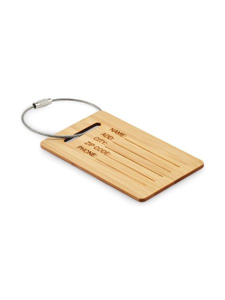 Etichetta bagagli in bambù con corda in acciaio Mio
