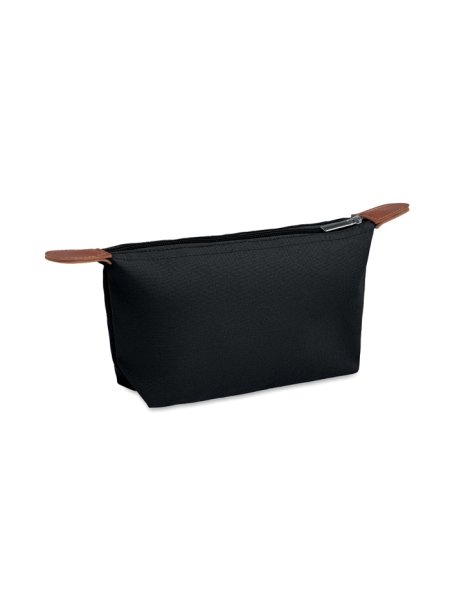 Beauty case in poliestere 600D RPET con dettagli in PU marrone Vanity