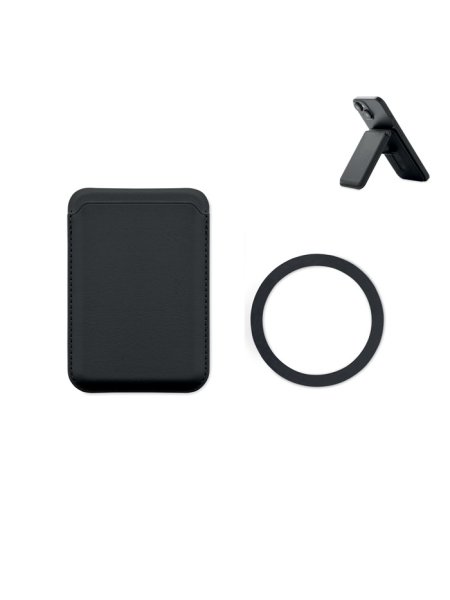 Porta carte magnetico in PU supporto e anello metallico