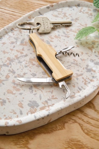 Portachiavi multitool bambù acciaio inox Inaya