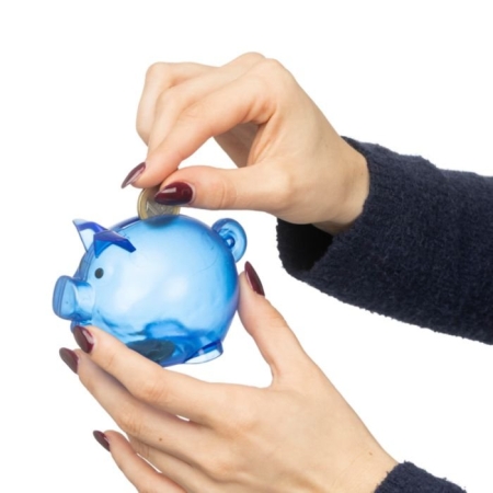 Salvadanaio porcellino in plastica riciclata trasparente PS Vivi