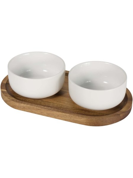 Set di vassoio in legno e ciotole da portata in ceramica Noa