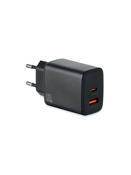 Caricatore da parete GaN 65W a 2 poli UE con ricarica rapida PD, USB-A + USB-C