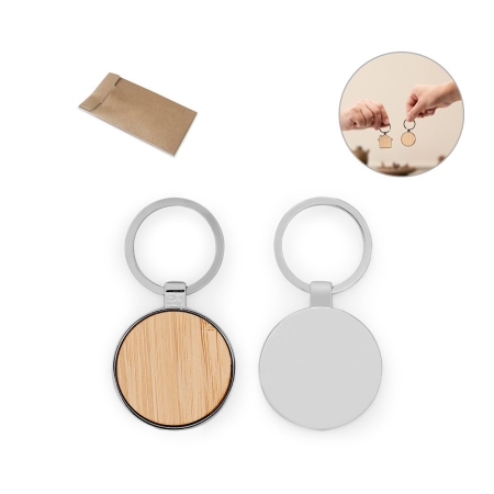 Portachiavi rotondo in ferro e bambù con sacchetto kraft GASTON ROUND
