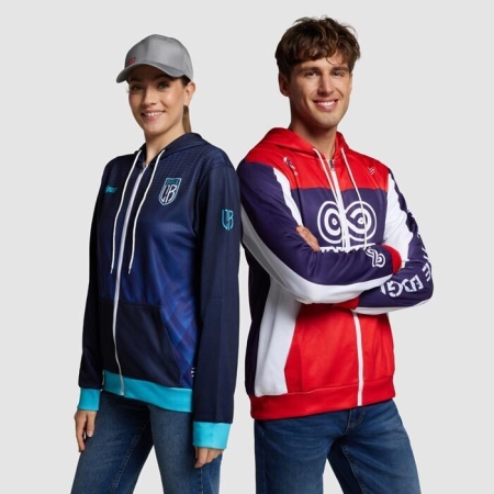 Felpa personalizzabile unisex con cappuccio e zip sublimata 280 g/m²