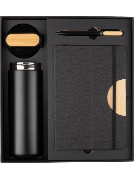 Confezione regalo bambù con borraccia penna e taccuino Kurt