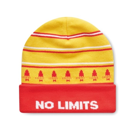 Berretto con bordino jacquard in acrilico  personalizzato.