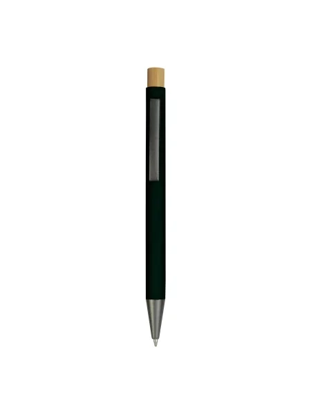 Penna a scatto in metallo gommato e bamboo refill nero personalizzabile