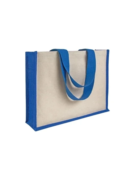 Shopper con soffietto in juta e canvas personalizzabile