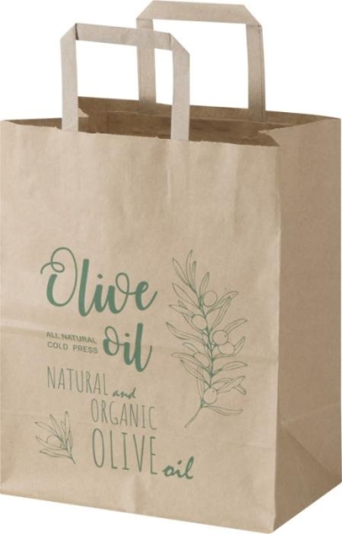 Sacchetto di carta da 80 g/m² con manici piatti, 25 x 15 x 32 cm Kraft