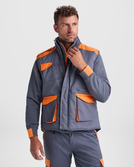 Gilet da lavoro multitasche bicolore con zip e collo alto Roly Workwear Armada