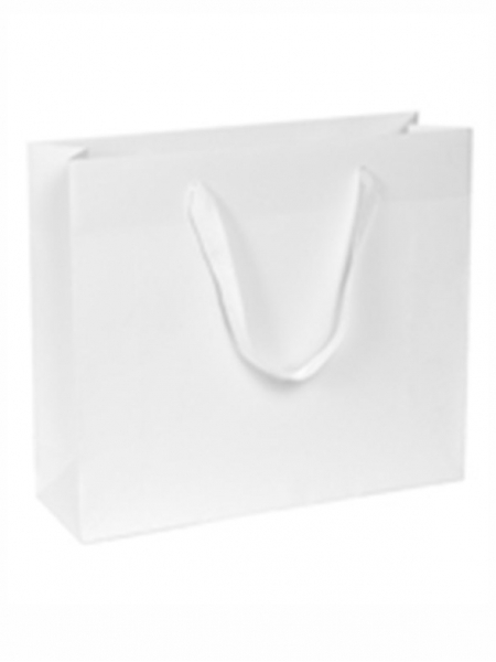 Buste di carta kraft bianche con maniglia in raso - 14x7x14+4 cm