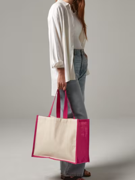 Shopper in cotone e juta personalizzabile Westford Mill Jute Classic 42 x 33 x 19 cm