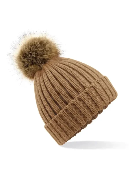 Cappellino invernale con pon pon personalizzato Beechfield Faux Fur Pop Pom Chunky