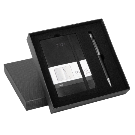 Parure con agenda settimanale 9 x 14 cm e penna personalizzabile Calamus Black Week