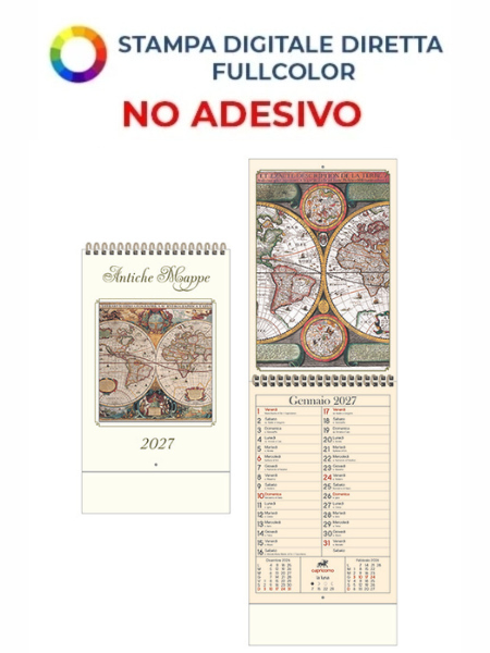 Annuario illustrato spiralato personalizzabile Antiche Mappe 15,5 x 54 cm