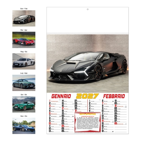 Calendario da parete illustrato personalizzabile Auto Sportive 32 x 49,5 cm