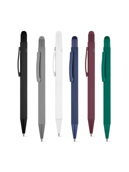 Penna in alluminio riciclato con finitura gommata personalizzabile blu CLINT TOUCH